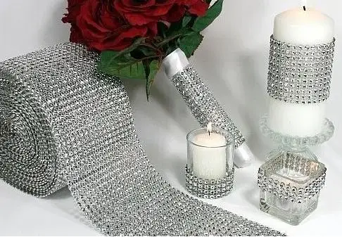 

1 ярд Свадебная вечеринка домашний декор Стразы Кристалл Серебряный бриллиант сетка обмотка сделай сам