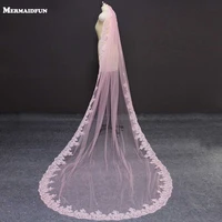new arrival pink long wedding veil with comb one layer 3 meters cathedral bridal veil colorful voile mariage