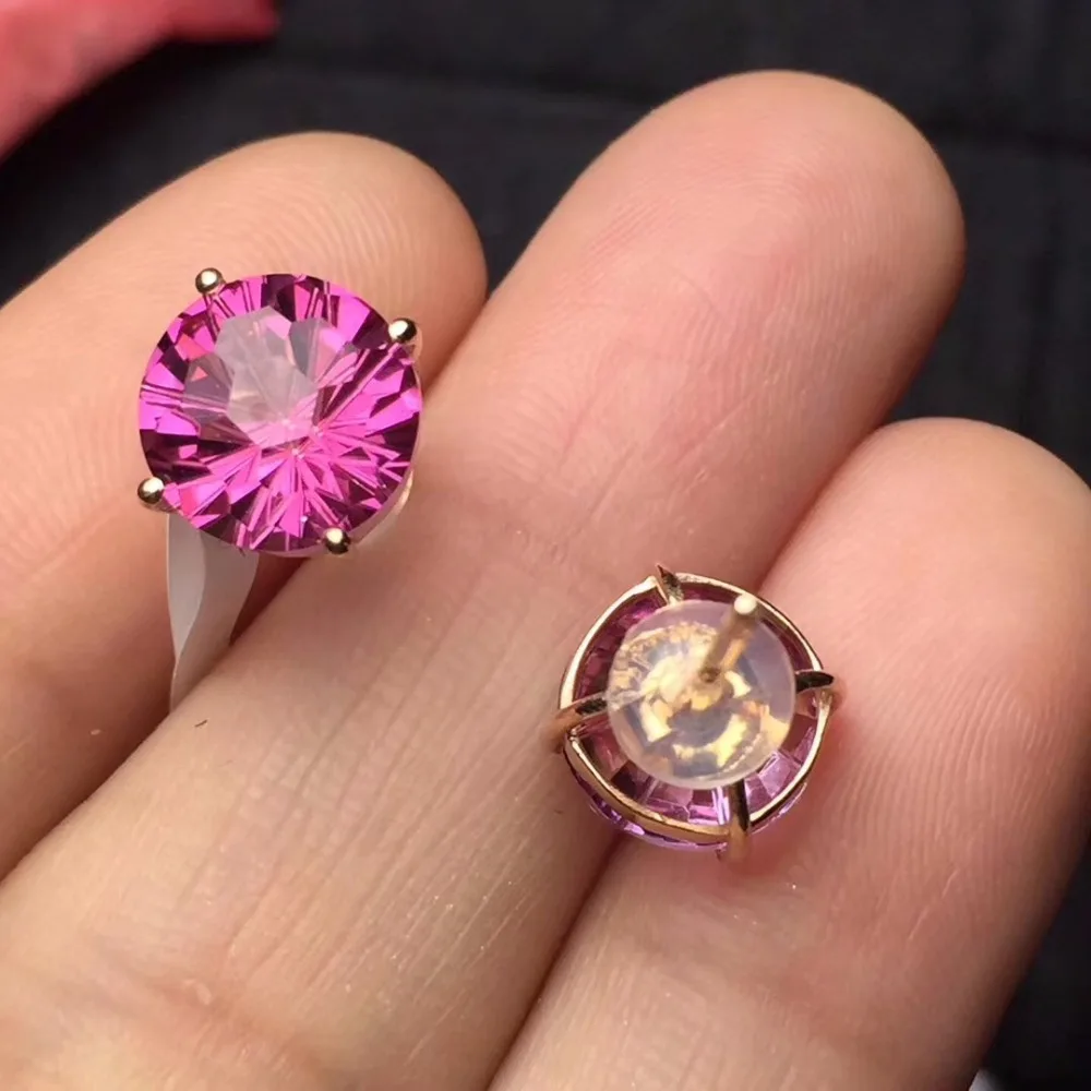 Настоящие хорошие драгоценности чистый розовое золото 18 карат Jewelry AU750 натуральный розовый топаз камни Стад Серьги для Для женщин изысканные серьги