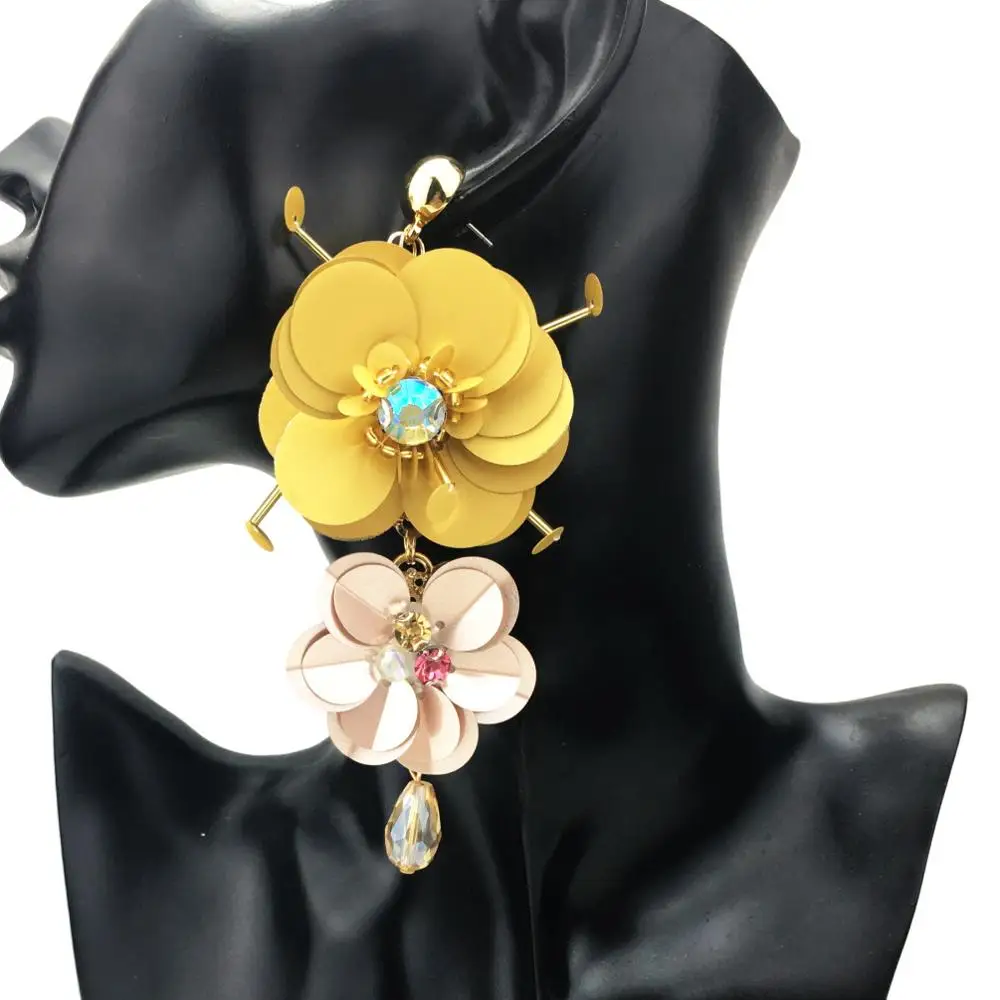 Yellow Earrings MANILAI, богемные массивные серьги с большим цветком для женщин, Милые Роскошные висячие серьги с кристаллами, модные ювелирные изделия, Brincos - Окраска металла: Yellow Earrings