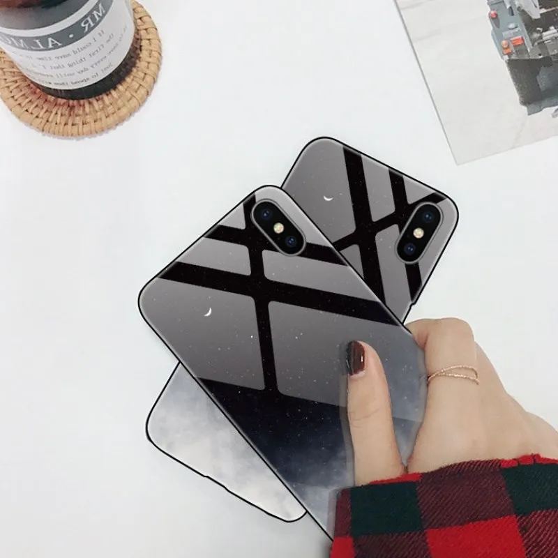 Роскошный держатель из закаленного стекла звездного неба 9 H чехол для iPhone 6 S 7 8 plus