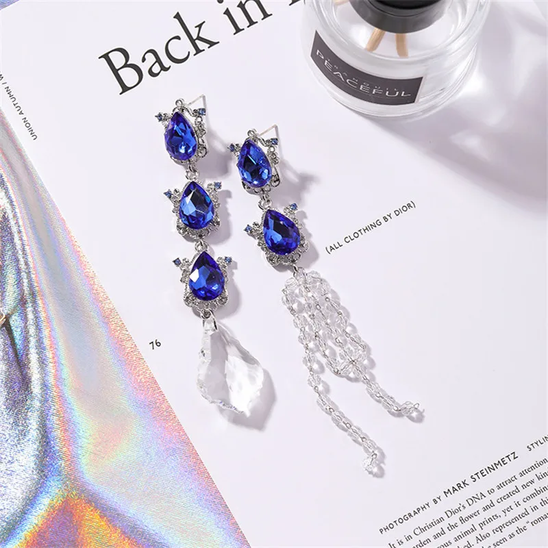 Новые роскошные серьги подвески в виде капли воды с кристаллами и кисточками