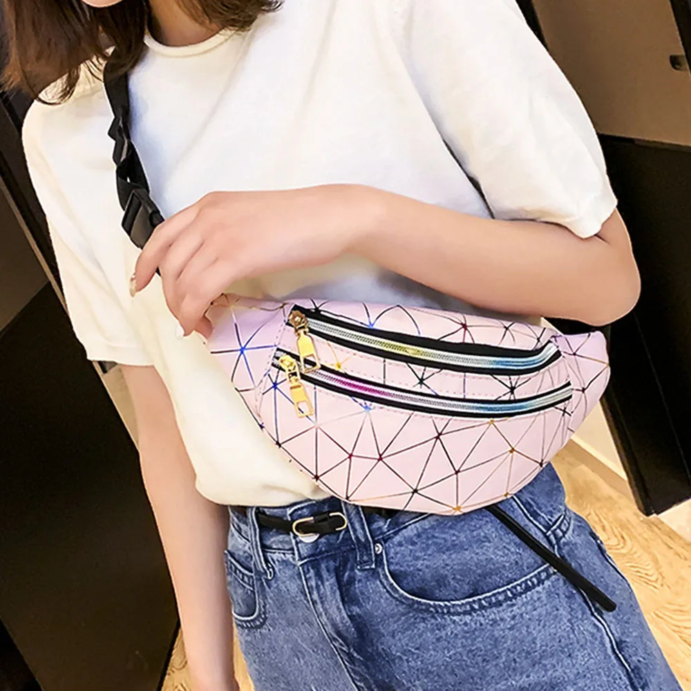 Поясная Сумка Gemeer Женская голографическая розовая серебристая с геометрическим рисунком|Поясные сумки| |