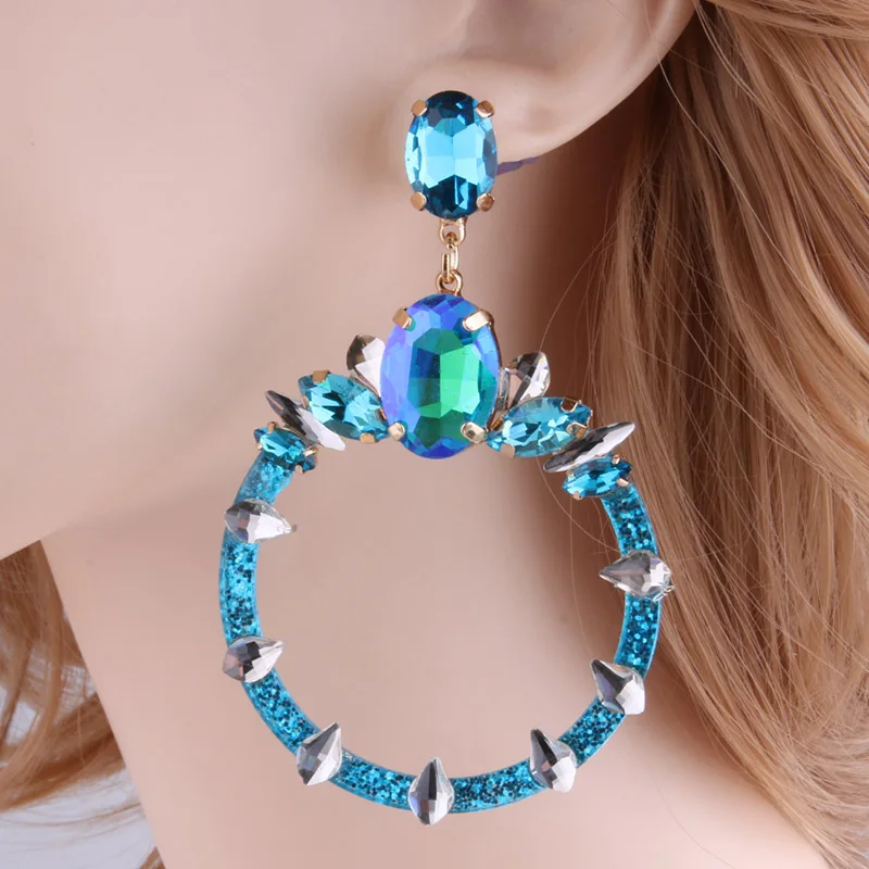 Женские серьги-подвески NeeFu Длинные круглые серьги из полимера с кристаллами