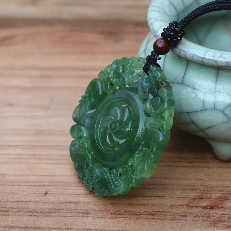 Сертификат Прямая поставка натуральный зеленый гетянь нефрит кулон ожерелье