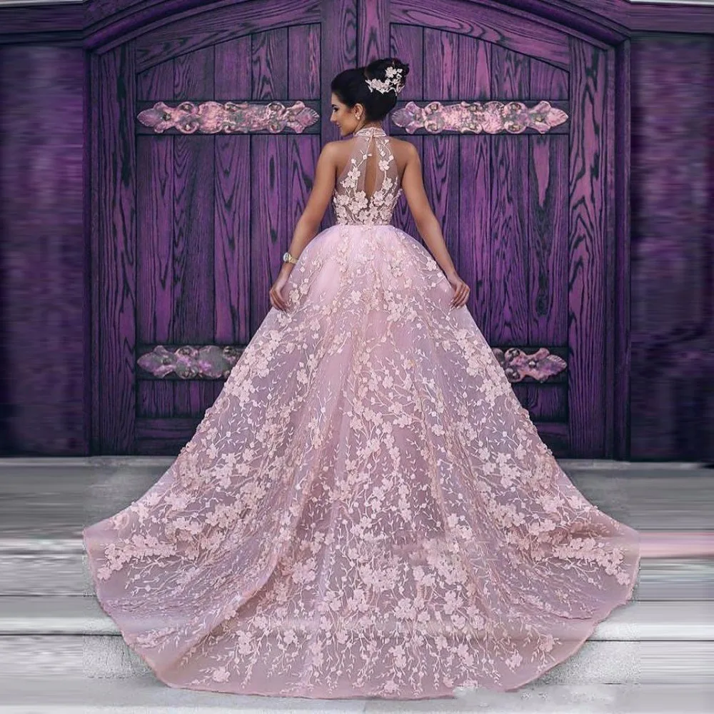

Custom Pink Formal Gown Lace Abendkleider Applique Long Pageant Dress For Arabia Woman Avondjurk Vestido de noche Robe De Soiree