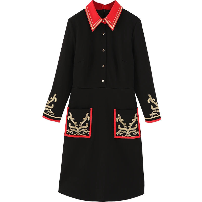 

Women Vintage embroidery Elegant Long Dress Women Spring Single-breasted Shirt Dresses Waist Swing French Mini Vestidos