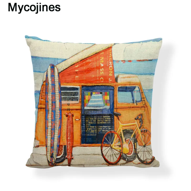 

Shabby Chic Car Decorative Cushion Cover Retro Truck Mini Bus Game Chair Pillow Cover 45CM Pillow Case Home Decor Sofa Bedding