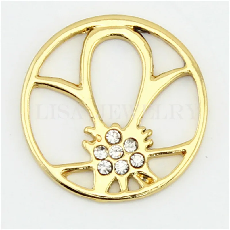 5 шт./лот цинковый сплав золотой тональный розовый кристалл 22 мм медальон