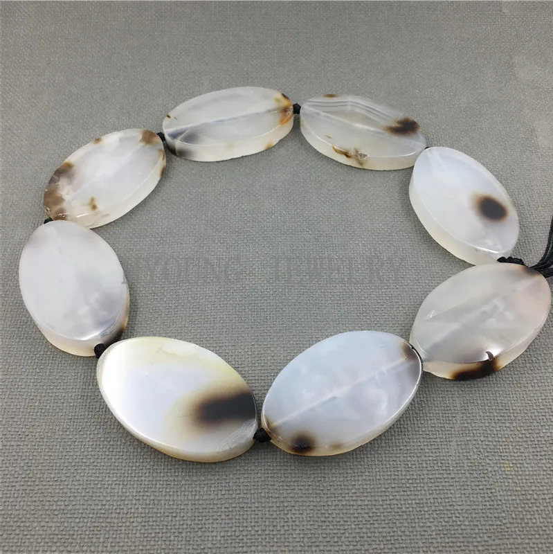MY1223 Oval Polished Clear Slice White and Brown agates Slab Drilled Pendant Beads For DIY Jewelry 15.5 Inch Strand | Украшения и