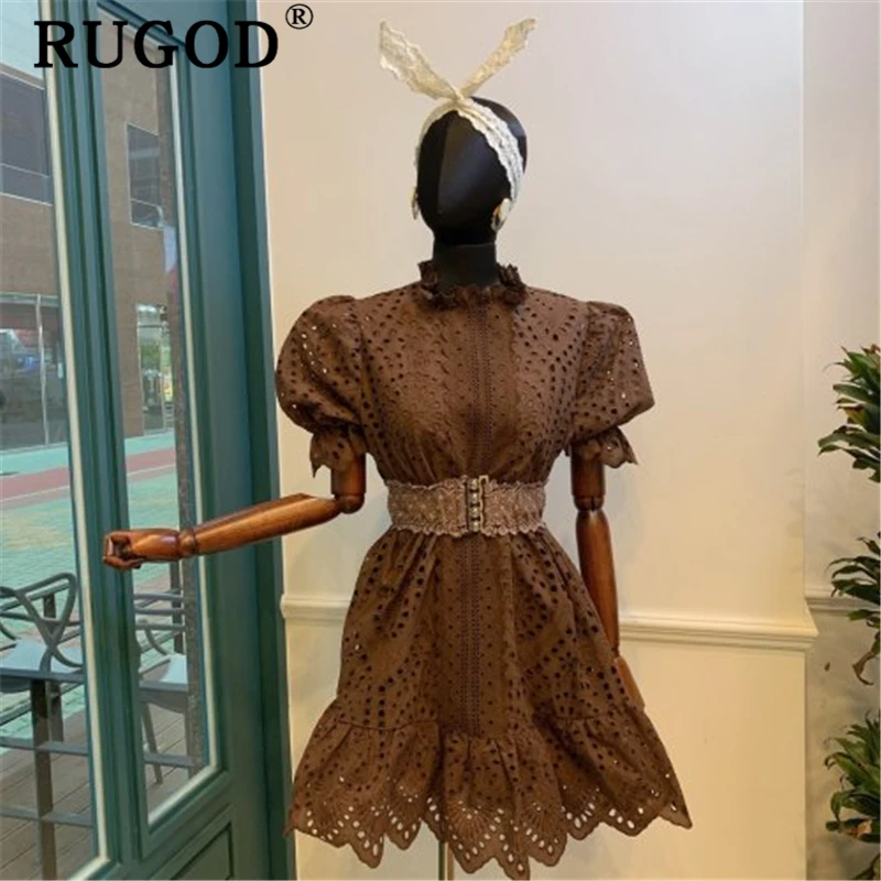 Женское кружевное платье RUGOD элегантное прямое с рукавами фонариками и оборками