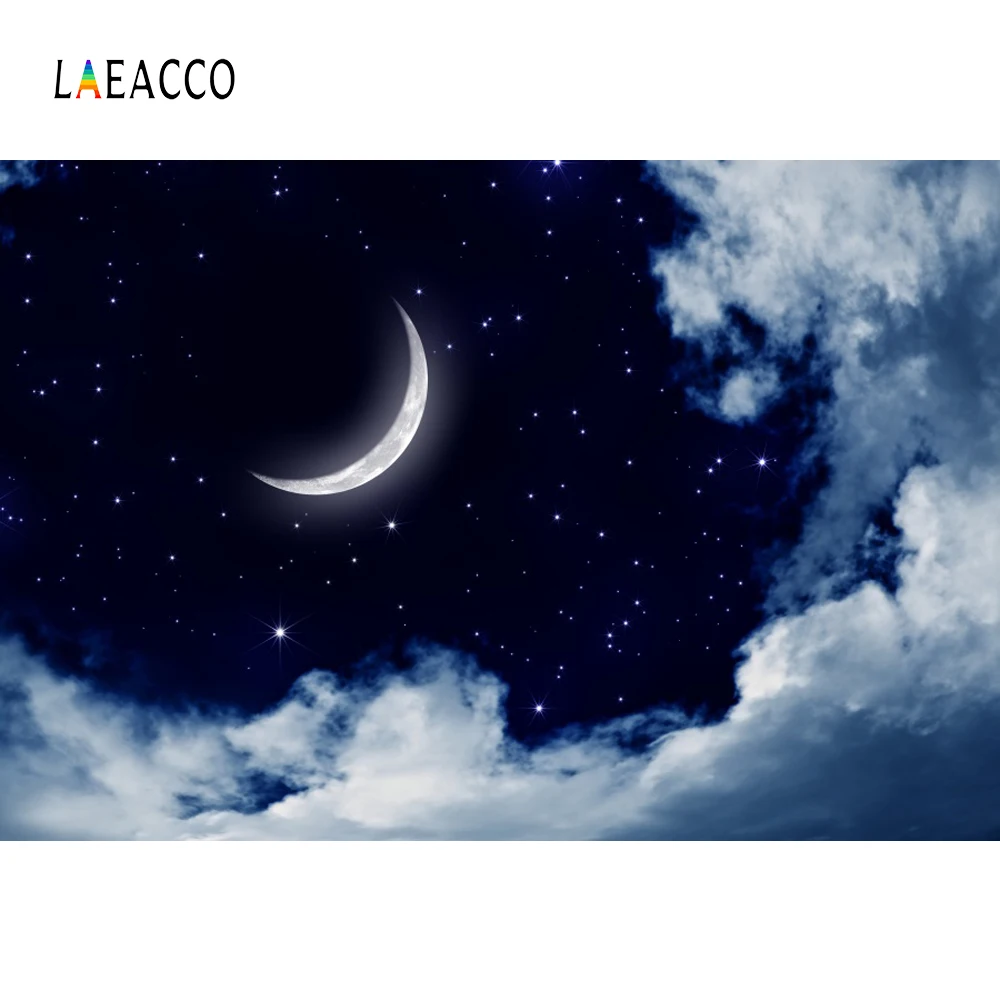 

Фон для фотографий Laeacco, Луна, блестящие звезды, облака, сон, ночь, живописный портрет, фотосессия Фотостудия