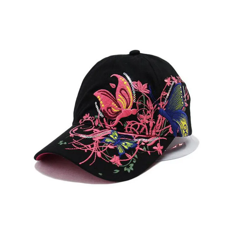 

SUOGRY Fashion spring and Summer Butterfly Embroidery Colorful Flower Women Sun-Shading Baseball Cap Women Hip Hop Hat
