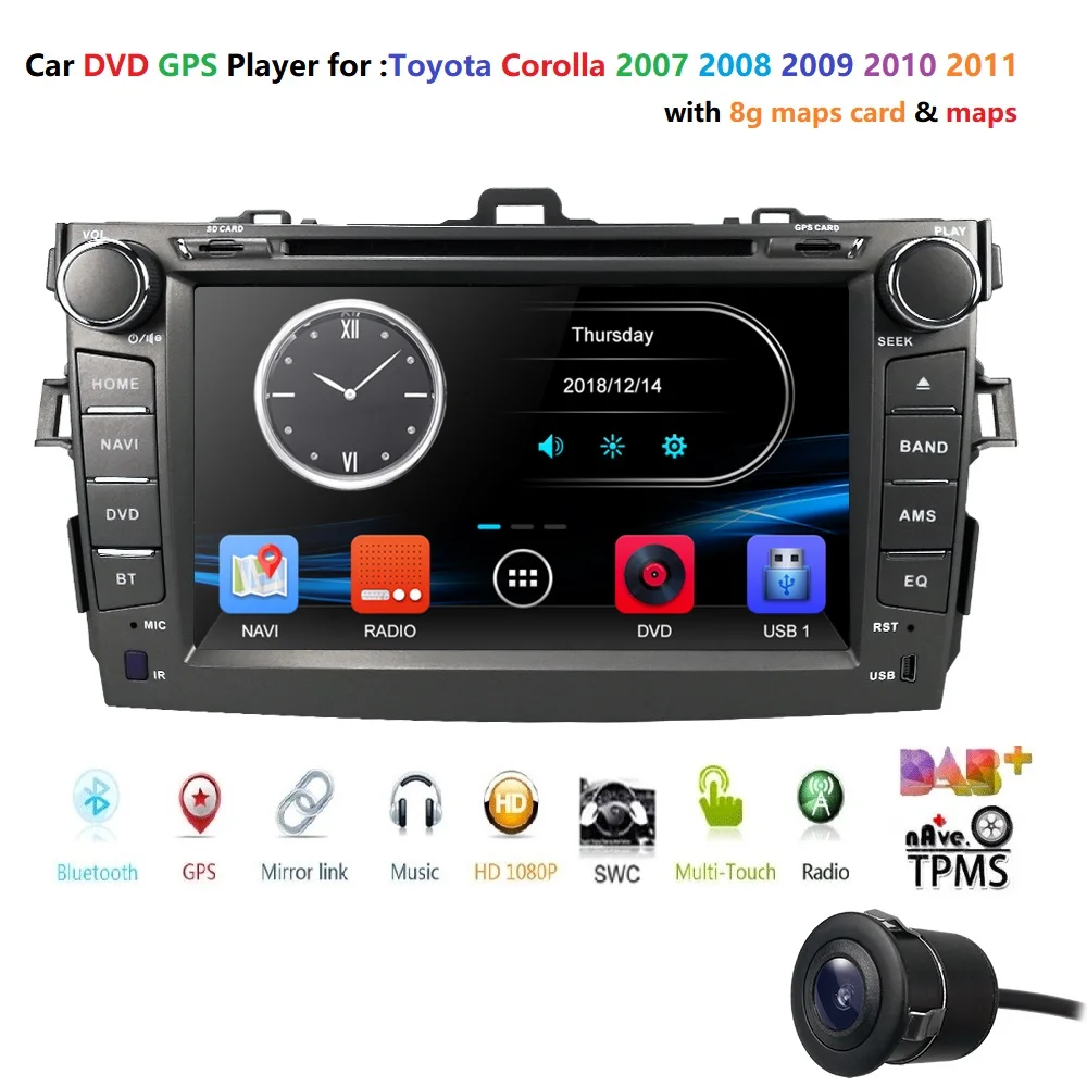 " сенсорный экран стерео радио Автомобильный CD dvd-плеер gps навигация для Toyota Corolla 2007-2011 Авто Аудио TPMS DVBT DVR RDS DAB