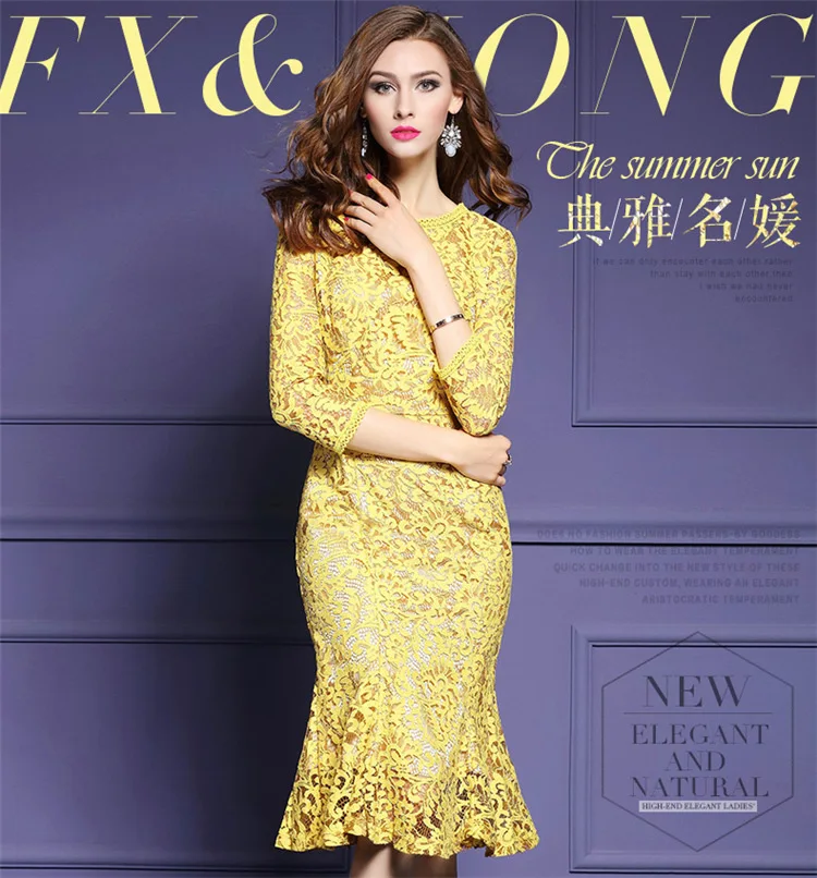 Женское кружевное платье с круглым вырезом и рукавом три четверти|lace dress|fashion women