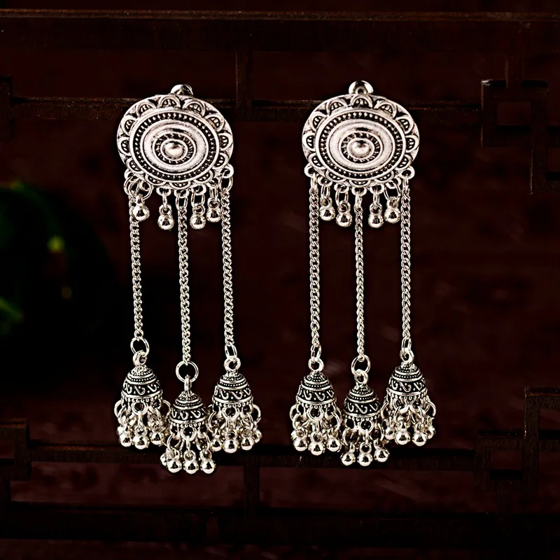 Женская Геометрическая длинная цепь из сплава Jhumka Богемские серьги подвески Boho