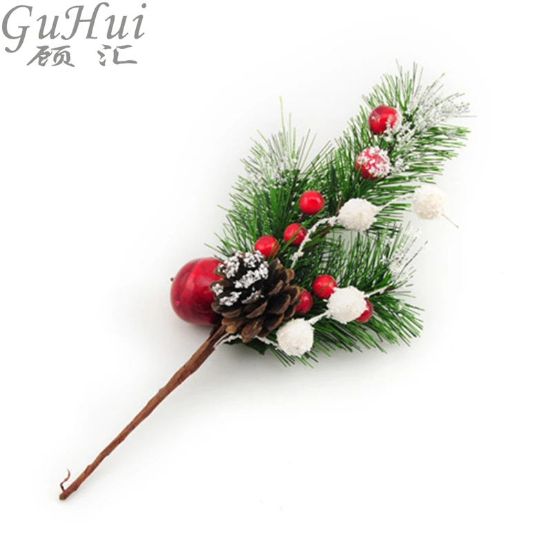 Country style Pineal Red Berries Pendants Christmas Branch Cuttings Pine Needle Sticky White Tree Decoration | Дом и сад