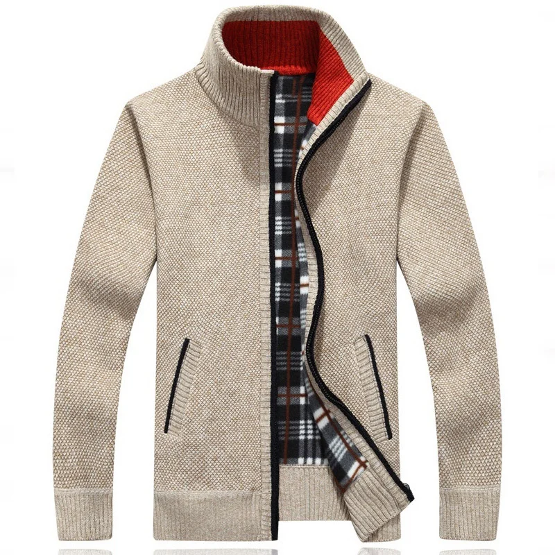 

Men Pure color thick Sweaters Autumn Winter Warm Cashmere Wool Zipper Pullover Sweaters Man Casual Knitwear Plus Size XXXL