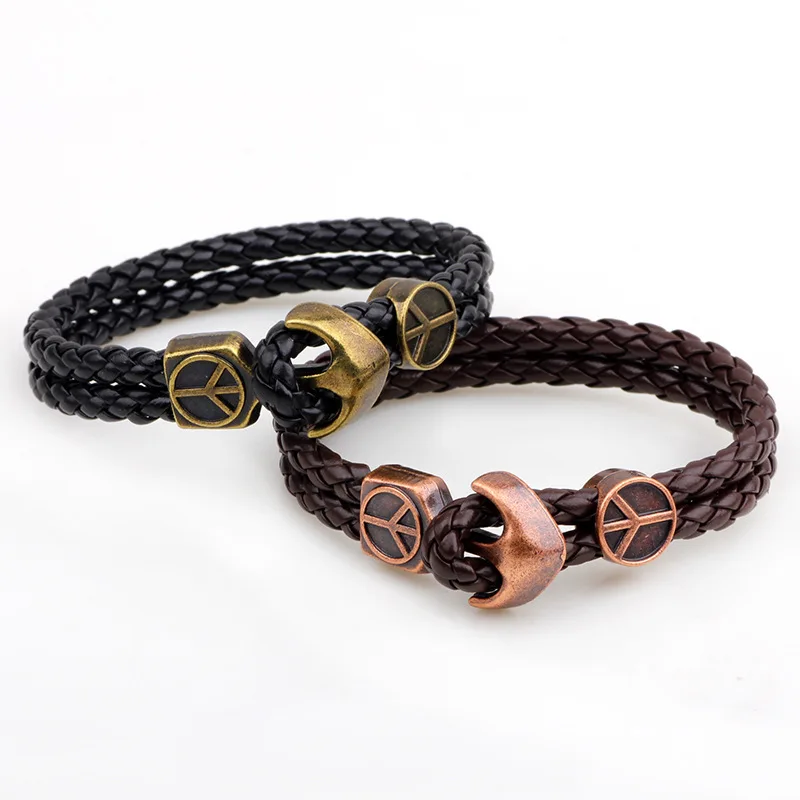 Hot new design fashion Serpentine 2 layer Leather Bracelet Jewelry stylish Peace anchor For wmen pulseiras de couro masculina | Украшения и