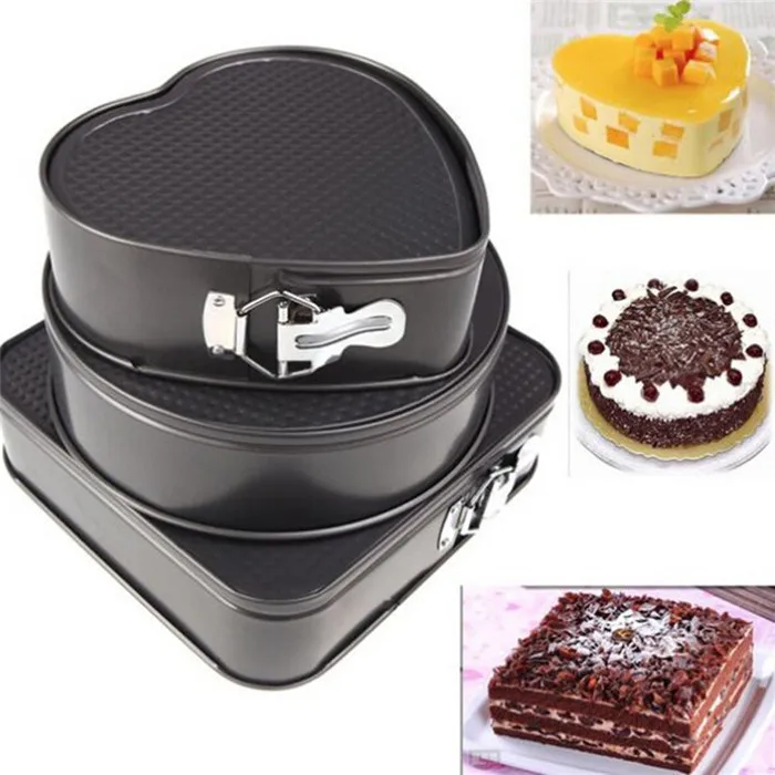 

3pcs/lot Cake Mold Carbon Steel Round Square Heart Shaped Baking Molds DIY Cheesecake Pan Bakeware Home KitchenTools ELB 103