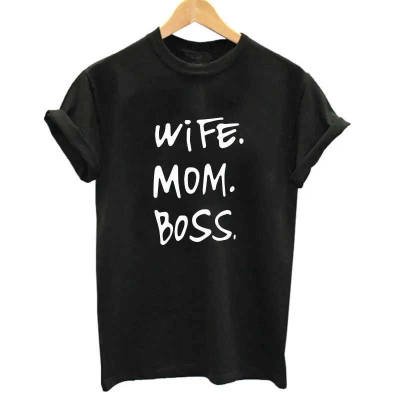 Принт жены футболка mom boss Женская Повседневная классная летняя женская с