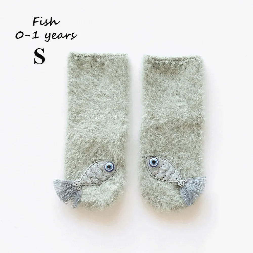 fish-S Новинка; 1 пара детских носков; сезон осень-зима; милые детские носки с героями мультфильмов для новорожденных; мягкие теплые носки из кораллового флиса для малышей - Цвет: fish-S
