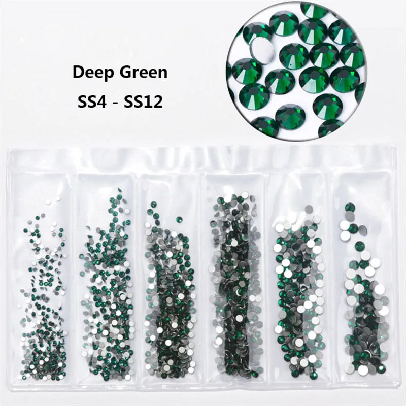 deep green 1700 шт./пакет 6 разных цветов Размеры ногтей Стразы для дизайна ногтей, 3D Стразы для дизайна ногтей камни подвески с плоской задней Стекло Стразы для ногтей swarovsky ab камень - Цвет: deep green
