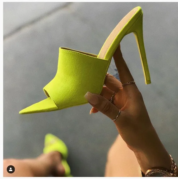 

2019 Shoes Women Slippers High Heel 11.5CM Slippers Women Pumps Pointed Toe Ladies Shoes Female Slides Fashion Lady Lazy Shoes