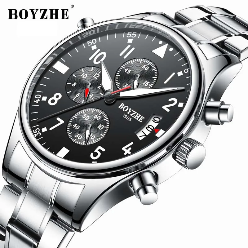 BOYZHE Relogio Masculino мужские часы Лидирующий бренд Роскошные Кварцевые бизнес с