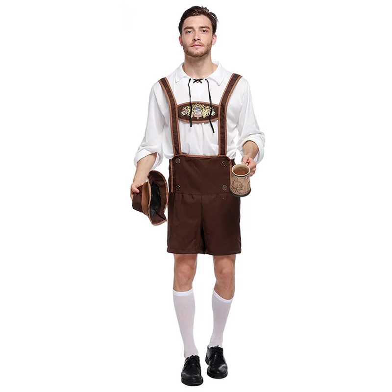 Октоберфест Lederhosen с подтяжками костюм для мужчин костюмы на Хэллоуин Размер S M L XL