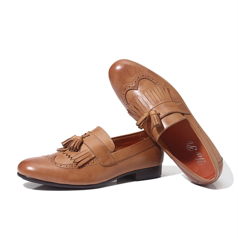 Retro Mens Genuine Leather Tassel Brogue Shoes Man Casual Fringe Wing Tips Oxfords Driving Loafers | Обувь