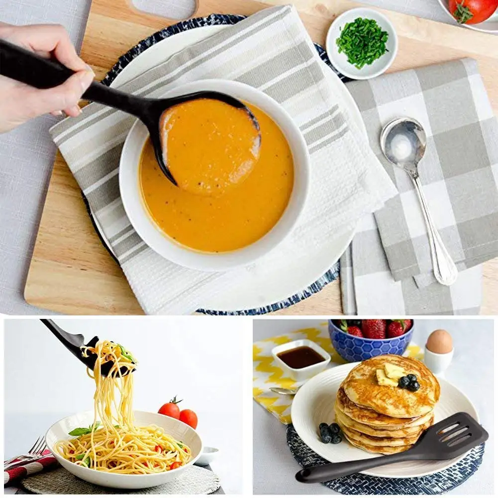 10 pcs Silicone Kitchen Utensil Set Durable Ladle Spatula Scraper Whisk Pasta Spoon Spoonula Food Clip Cooking Tool | Дом и сад