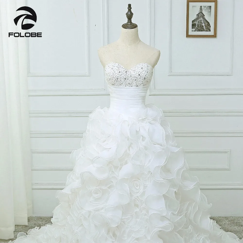 Vestidos De Noiva свадебное платье из органзы с бисером и оборками на заказ со складками |