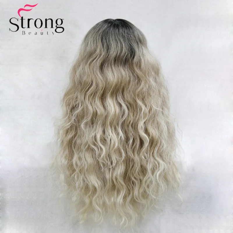 StrongBeauty длинный термостойкий парик блонд омбре с волнистыми кружевами спереди|wig