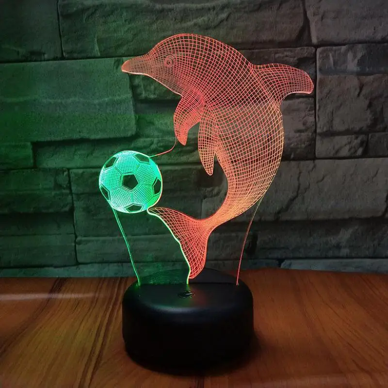 Автомобильные 3d визуальные ночные настольные лампы Dolphin креативные семь цветов