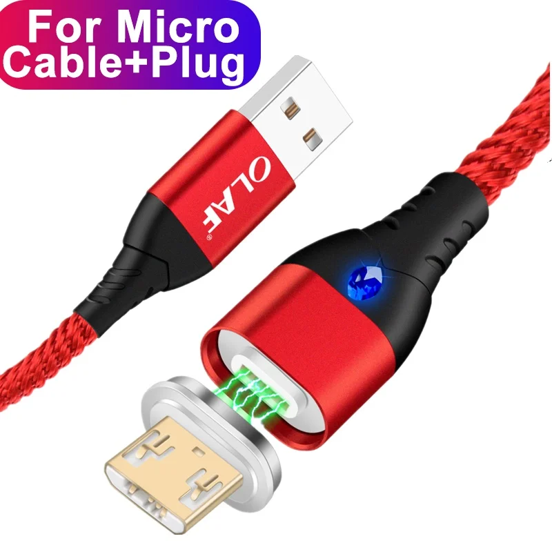 Олаф светодиодный магнитный Micro USB кабель для samsung S7 sony LG 1 м Магнитный кабель передачи данных для быстрой зарядки для Xiaomi Redmi Android провод шнур - Цвет: Red  1m For Micro