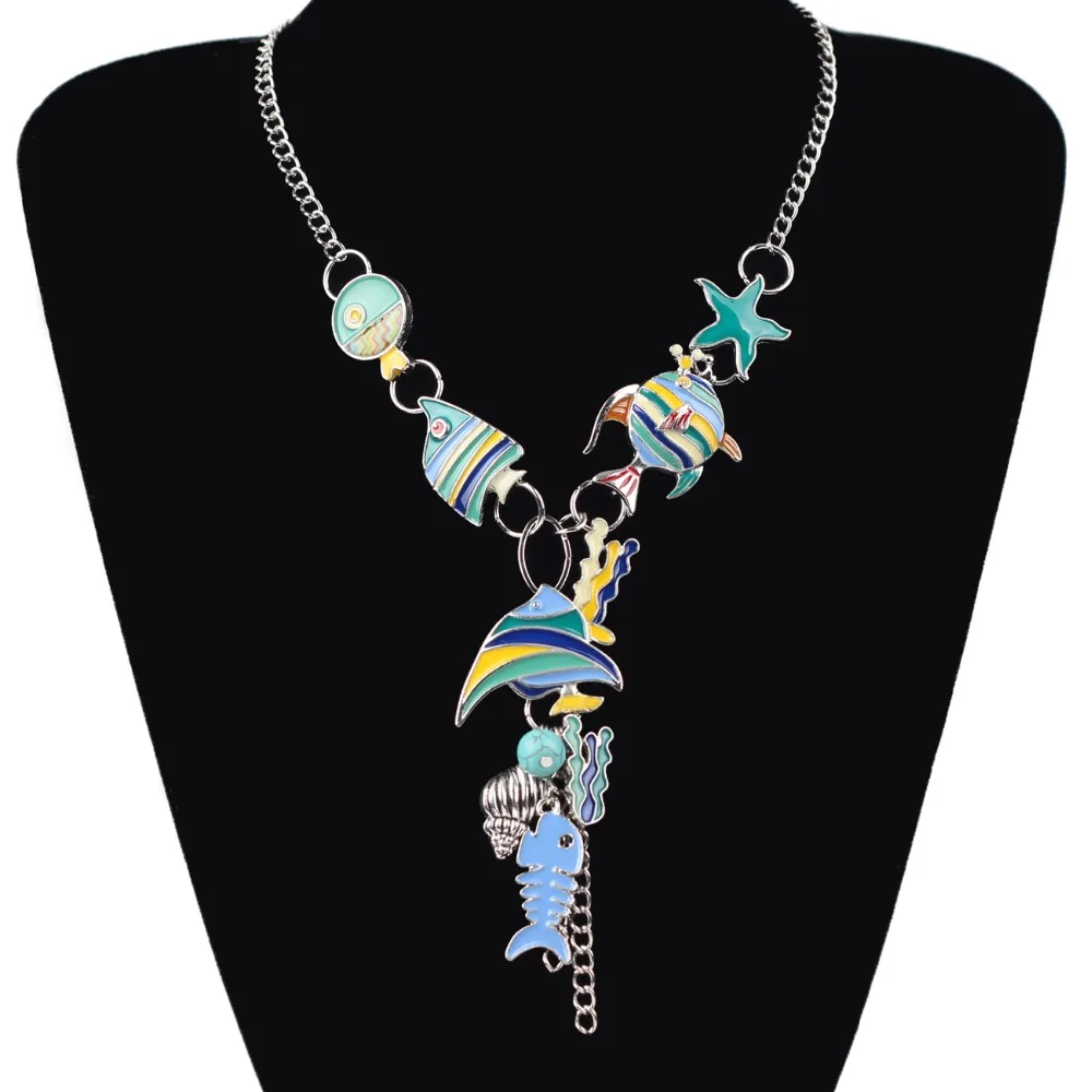 Массивное эмалированное ожерелье чокер WEVENI в виде морской рыбы черепахи Женский