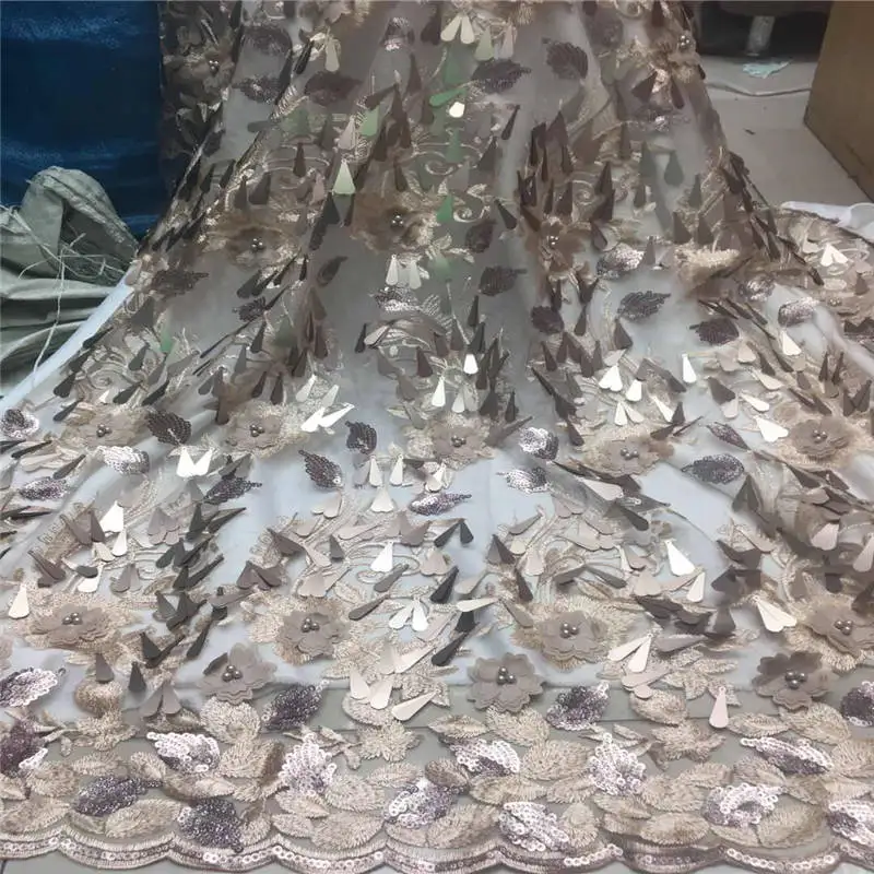 Африканский тюль кружевная ткань 3D бусины с бисером Высокое качество Черный