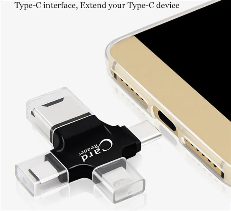 Считыватель карт памяти 4 в 1 Type c/8 pin/Micro USB/USB 2 0 Micro SD для Android Ipad/iphone 7plus 6s5s OTG