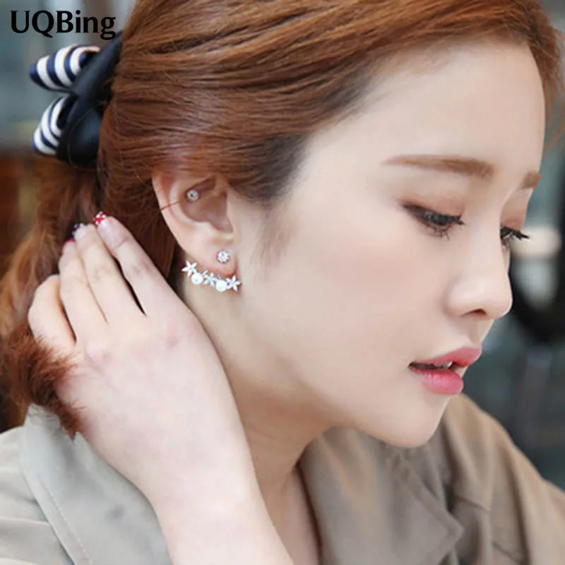 

High Quliaty Korean Crystal Flower Stud Earrings 925 Silver Pearl Stud Earrings Jewelry Pendientes Brincos Fashion Jewelry