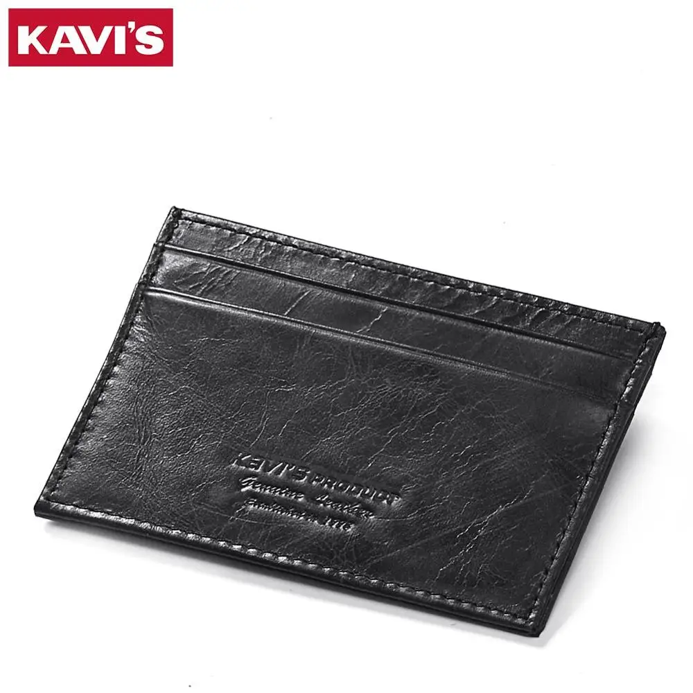 KAVIS 100% кожаный кошелек для кредитных карт черный цвет мужской компактный тонкий