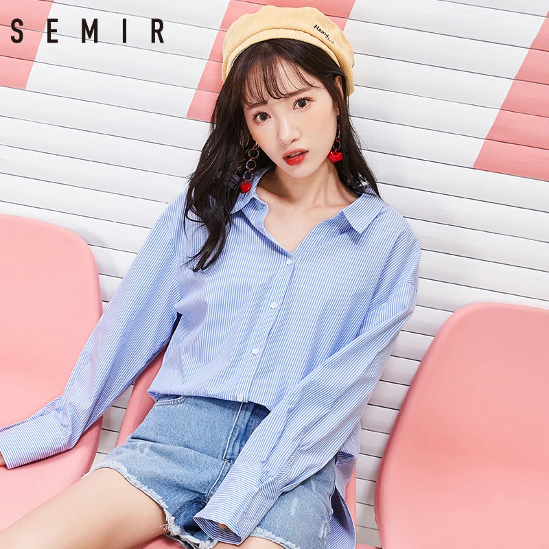 SEMIR Shirtss рубашки с длинными рукавами Блузка для женщин 2018 Новая мода полоса 100%