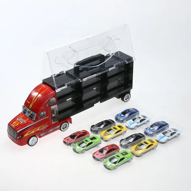 

12pcs/set Mini Pull Back Metal Diecast Alloy Car Toy Children 12 Racing Car Module Toy Container Truck Kids Toy Gift