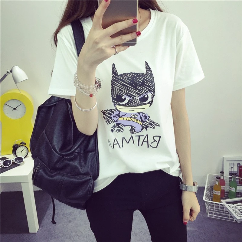 2017 Для женщин футболки с коротким рукавом футболка принтом Бэтмена Футболки для