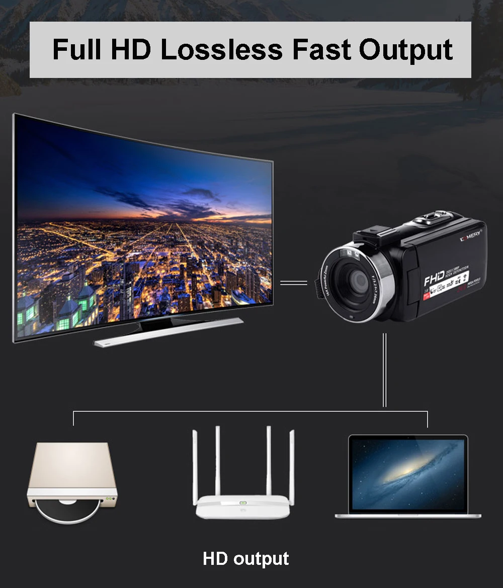 KOMERY Z9 видеокамера 16X цифровая камера Поддержка Nightshot и wifi 3,0 дюймов сенсорный экран 1080P HD видеокамера