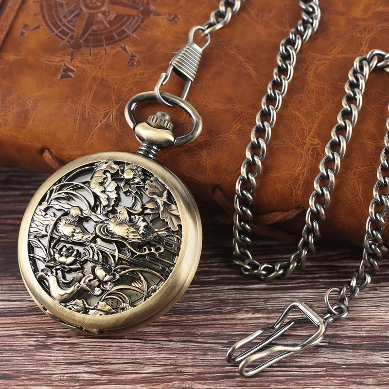 Винтажные Автоматические Механические карманные часы с птицами ретро брелок