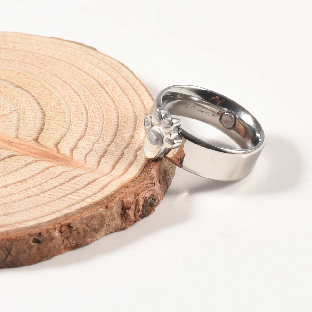 Wollet Jewelry Магнитная Нержавеющая сталь кольцо серебро цвет для мужчин женщин животного отпечаток лапы кошки био магниты CZ камень собака коготь