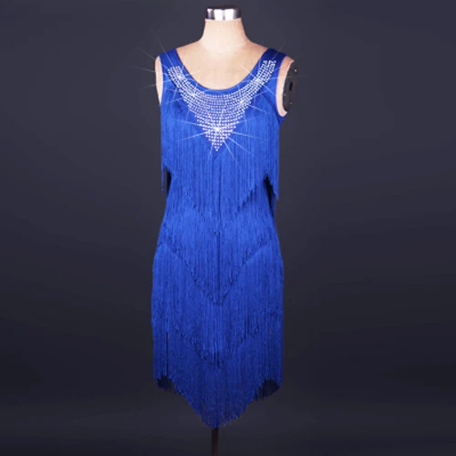 blue Стиль, костюм для латинских танцев, спандекс, кисточка, камни, платье для латинских танцев для женщин, платья для латинских танцев - Цвет: blue