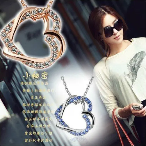 Free shipping/winding double peach heart necklace/fashion jewelry|jewelry support|jewelry necklace designsnecklace channel |