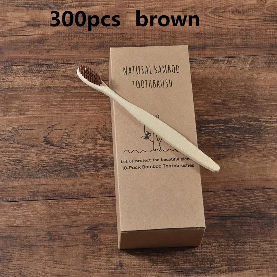 Пользовательский логотип 300-Pack зубная щетка с мягкой щетиной бамбуковой зубной щетки cepillo dientes натуральный эко бамбуковое волокно бамбуковая зубная щетка - Цвет: 300pcs brown